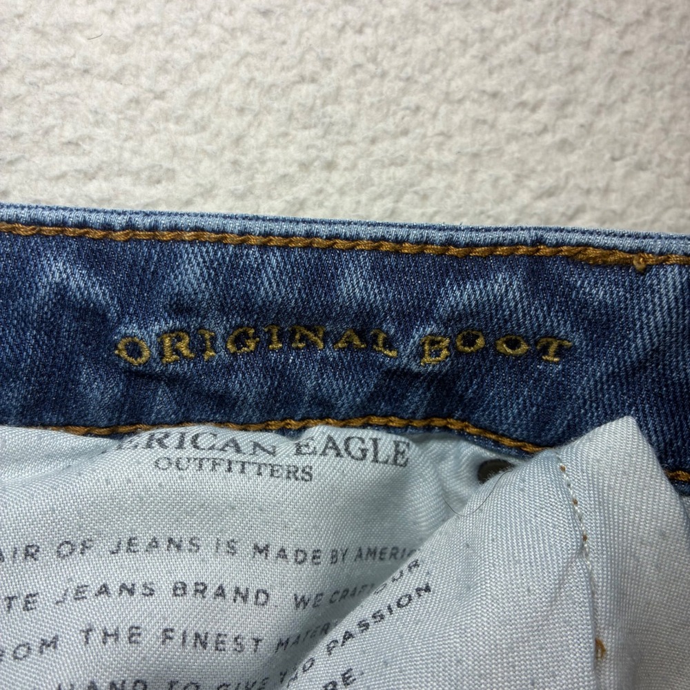 American Eagle Bootcut Jeans Men 31x30 Blue Whiskered Faded Original Classic Low - Picture 5 of 13